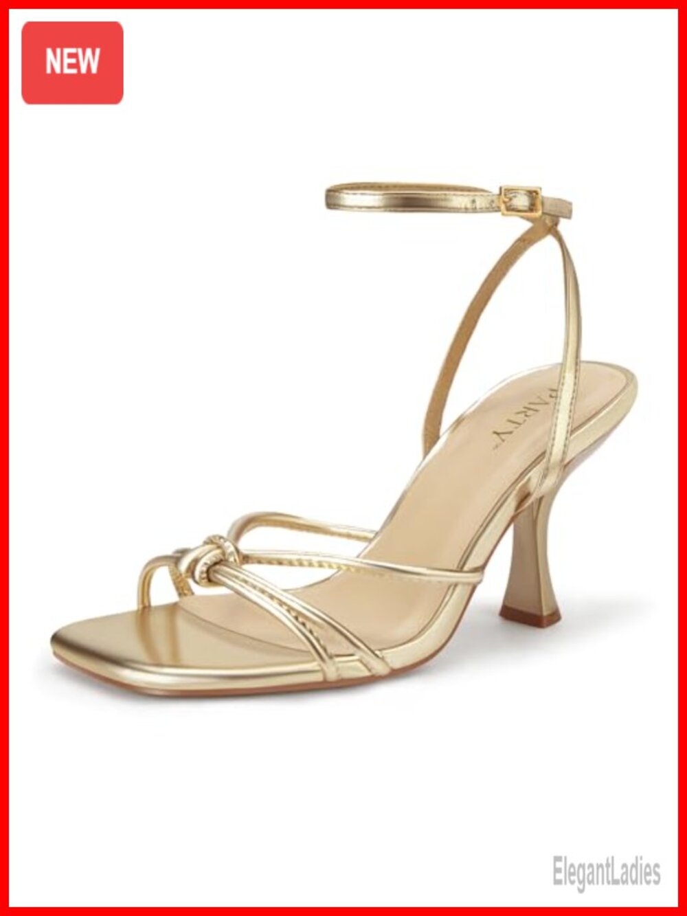 Women's Square Open Toe Strappy Kitten Heels Sandals Faux Leather